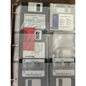 Binder Full of 47 3.5" Vintage Floppy Disks Software Windows HP Quicken Adobe